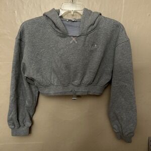 for love‎ and lemons Medium Light Gray Cropped Hoodie Top Sweatshirt